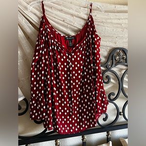 Gently worn INC cold shoulder top in burgundy, white & black, size 16